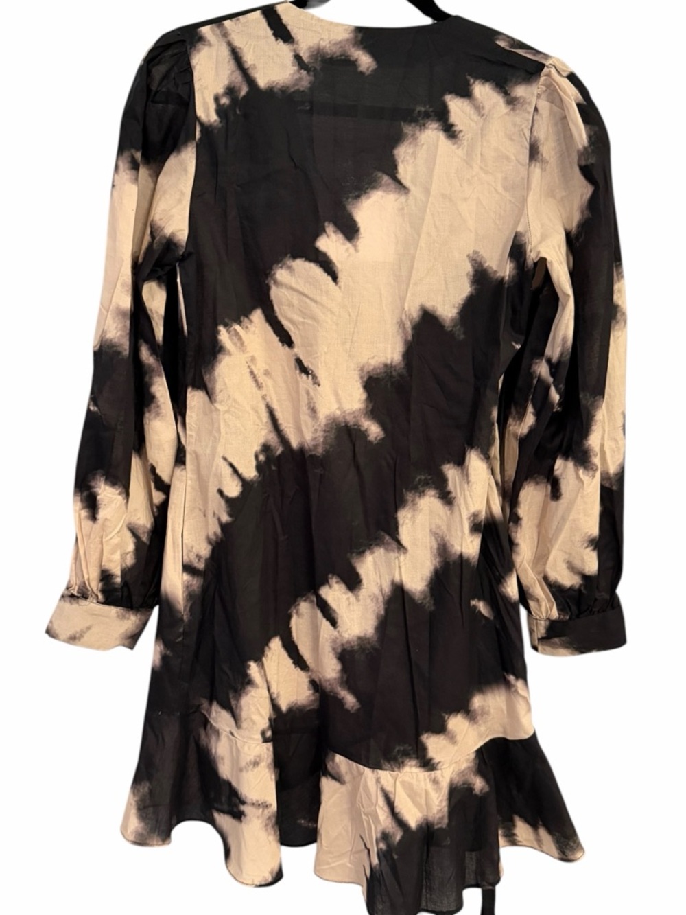 LACE WRAP DRESS 100% Cotton Beige Black Ruffle Size Small - Picture 4 of 8